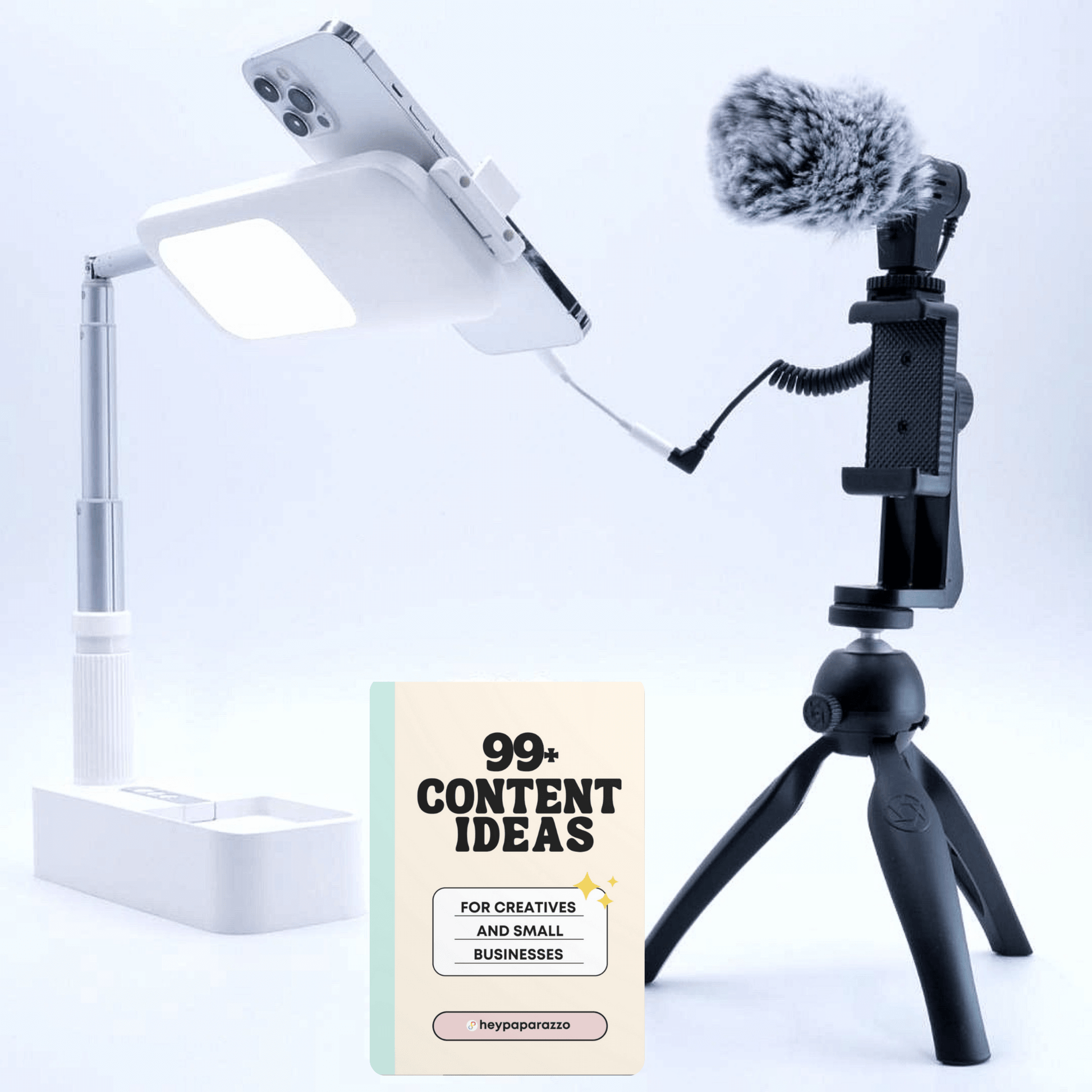 Overhead Phone Stand and Shotgun Microphone Audio Kit White