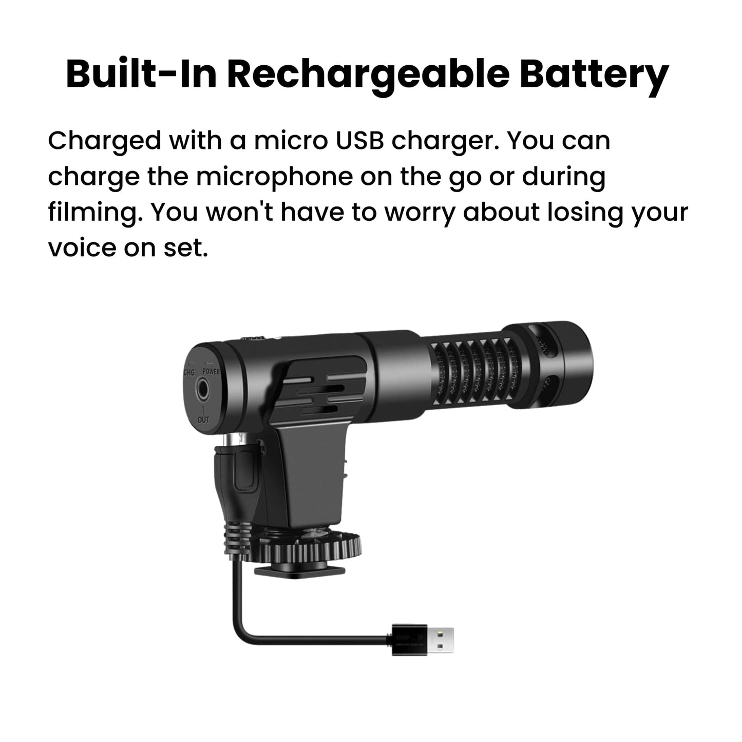 Overhead Phone Stand and Shotgun Microphone Audio Kit White Rechargeable Battery