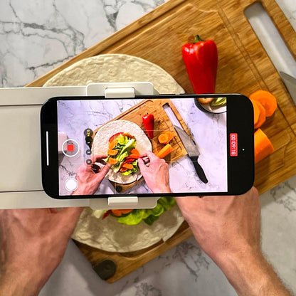 Overhead Phone Stand and Shotgun Microphone Audio Kit White Food Point Of View Shot